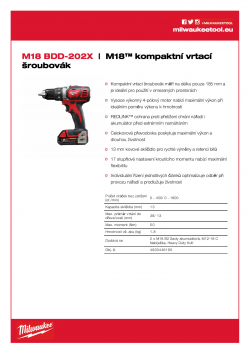MILWAUKEE M18 BDD M18™ kompaktní vrtací šroubovák 4933446195 A4 PDF