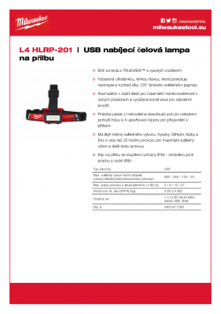MILWAUKEE L4 HLRP USB nabíjecí čelová lampa na přilbu 4933471390 A4 PDF