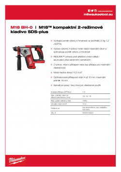 MILWAUKEE M18 BH M18™  kompaktní 2-režimové kladivo SDS-plus 4933443320 A4 PDF