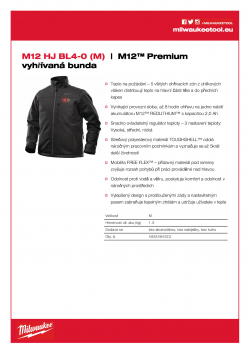 MILWAUKEE M12 HJ BL4 M12™ Premium vyhřívaná bunda 4933464323 A4 PDF