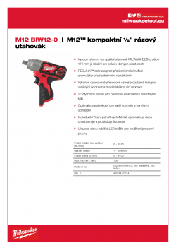 MILWAUKEE M12 BIW12 M12™ kompaktní 1/2˝ rázový utahovák 4933447134 A4 PDF