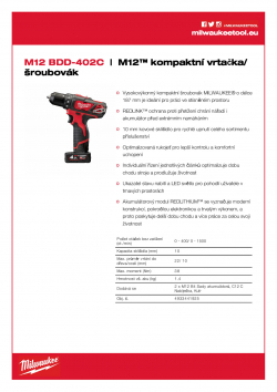MILWAUKEE M12 BDD M12™ kompaktní vrtačka/šroubovák 4933441925 A4 PDF