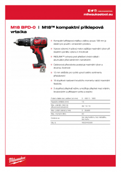 MILWAUKEE M18 BPD M18™ kompaktní příklepová vrtačka 4933443500 A4 PDF