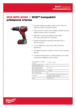 MILWAUKEE M18 BPD M18™ kompaktní příklepová vrtačka 4933446189 A4 PDF