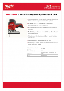 MILWAUKEE M12 JS M12™ kompaktní přímočará pila 4933431305 A4 PDF