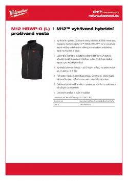MILWAUKEE M12 HBWP M12™ vyhřívaná hybridní prošívaná vesta 4933464372 A4 PDF