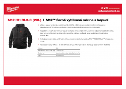 MILWAUKEE M12 HH BL3 M12™ Černá vyhřívaná mikina s kapucí 4933464350 A4 PDF
