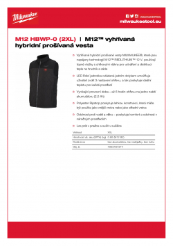 MILWAUKEE M12 HBWP M12™ vyhřívaná hybridní prošívaná vesta 4933464374 A4 PDF