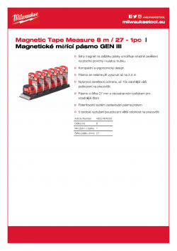 MILWAUKEE Magnetic Tape Measures GEN III Magnetické měřící pásmo 8 m 4932464600 A4 PDF