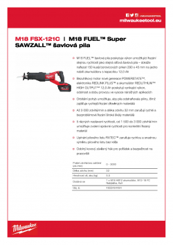 MILWAUKEE M18 FSX M18 FUEL™ Super SAWZALL® šavlová pila 4933464484 A4 PDF