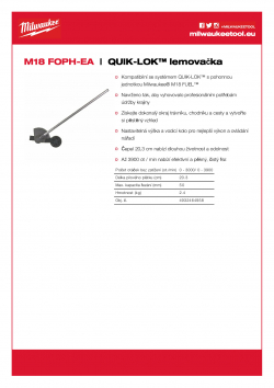 MILWAUKEE M18 FOPH-EA QUIK-LOK™ lemovačka 4932464958 A4 PDF