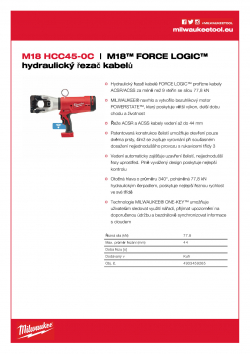 MILWAUKEE M18 HCC45 M18™ FORCE LOGIC™ hydraulický řezač kabelů 4933459265 A4 PDF