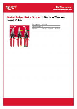 MILWAUKEE Metal Snips Set Sada nůžek na plech 3 ks 48224533 A4 PDF