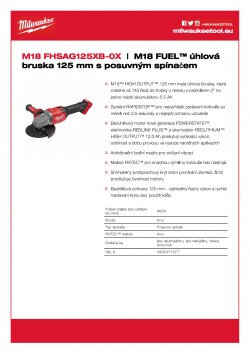 MILWAUKEE M18 FHSAG125XB M18 FUEL™ úhlová bruska 125 mm s posuvným spínačem 4933471077 A4 PDF