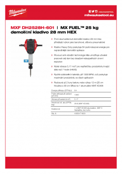 MILWAUKEE MXF DH2528H MX FUEL™ 25 kg demoliční kladivo 28 mm HEX 4933471829 A4 PDF