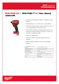 MILWAUKEE M18 FID2 M18 FUEL™ ¼˝ Hex rázový utahovák 4933464087 A4 PDF