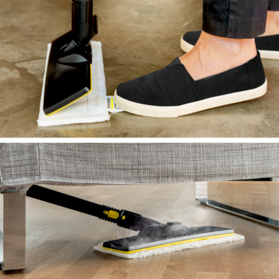 Sada na čištění podlah EasyFix s flexibilním kloubem na podlahové hubici a komfortní upevnění utěrky systémem suchých zipů na podlahovou hubici