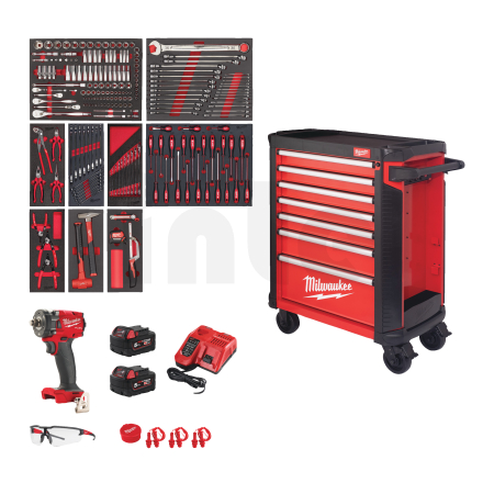 MILWAUKEE Dílenský vozík TOOLGUARD SRC PR EU ocelový na kolečkách 30", 78 cm (7 zásuvek) 4932493817
