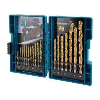 Makita - sada vrtáků do kovu HSS-TiN po2ks1,5;2;2,5;3 a 3,2;3,5;4;4,5;5;5,5;6;6,5;7;8;10mm, 19ks D-67527