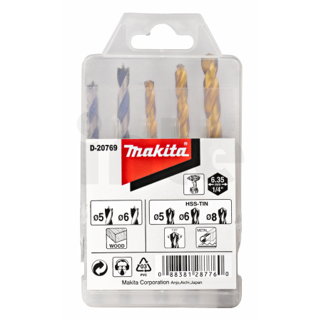 Makita - sada vrtáků do kovu/dřeva 5;6;8/5;6mm, stopka HEX 1/4", 5ks D-20769