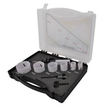 Makita - sada děrovek BiM (se závitem): 19, 22, 29, 38, 44, 57mm + 2x adaptér + 2x středicí vrták HSS-G, 10ks D-47117