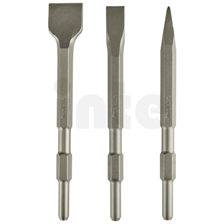 Makita - sada sekáčů HEX 17mm: špičák 255mm, sekáč plochý 255x40mm, sekáč plochý 255x20mm, 3ks D-71320