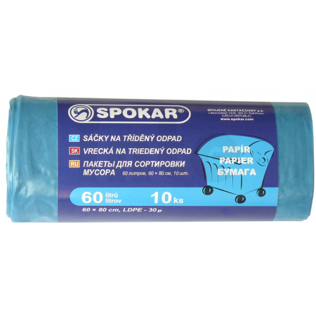 Spokar - Sáčky na tříděný odpad 60L - 10 ks, modré - na papír, 8300251200