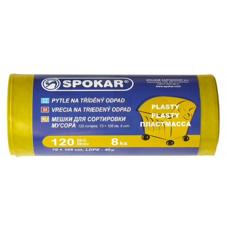 Spokar - Pytle na tříděný odpad 120L - 8 ks, žluté - na plasty, 8300246200