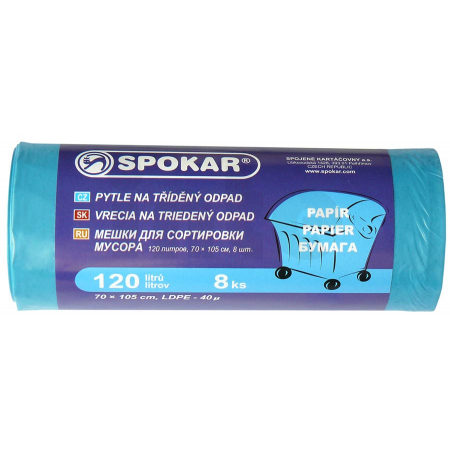 Spokar - Pytle na tříděný odpad 120L - 8 ks, modré - na papír, 8300247200