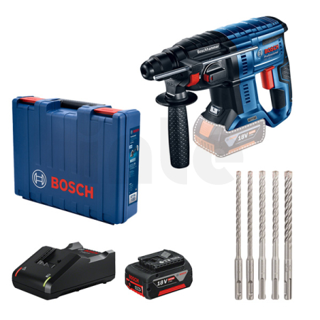 BOSCH  Profesionální sada: akumulátorové vrtací kladivo GBH 180-LI + 1× 4,0 Ah akumulátor + sada SDS Plus v kartonové krabici 06