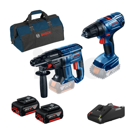 BOSCH akumulátorové vrtací kladivo GBH 180-LI + akumulátorový vrtací šroubovák GSR 180-LI + 2× akumulátor GBA 18V 4.0Ah + brašna