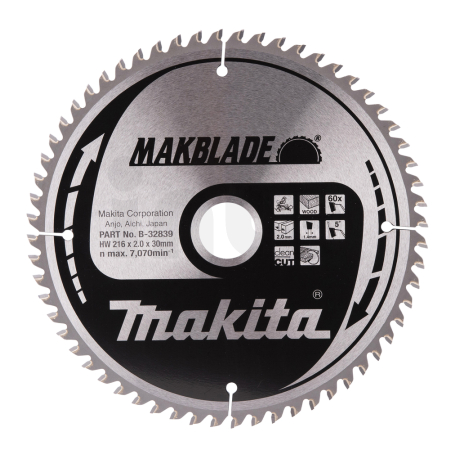 Makita - kotouč pilový dřevo MAKBLADE 216x2x30mm 60Z = old B-09058 B-32839
