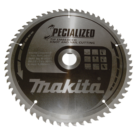 Makita - kotouč pilový dřevo SPECIALIZED se zapuštěnými zuby 270x2.6x30mm 60Z = old B-09531 B-33211