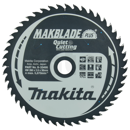 Makita - kotouč pilový dřevo MAKBLADEplus 260x2.8x30mm 48Z = old B-09824 B-33495