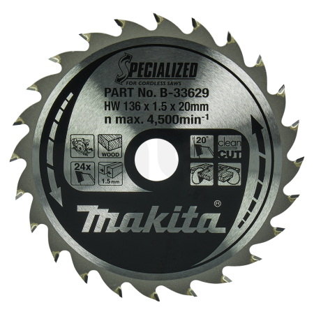 Makita - kotouč pilový dřevo SPECIALIZED 136x1.5x20mm 24Z pro aku pily = old B-21995 B-33629