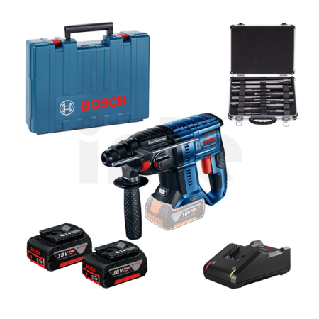 BOSCH Akumulátorové vrtací kladivo GBH 180-LI + 11dílná sada vrtáků SDS plus + 2× akumulátor GBA 18V 4.0Ah 0615990M33