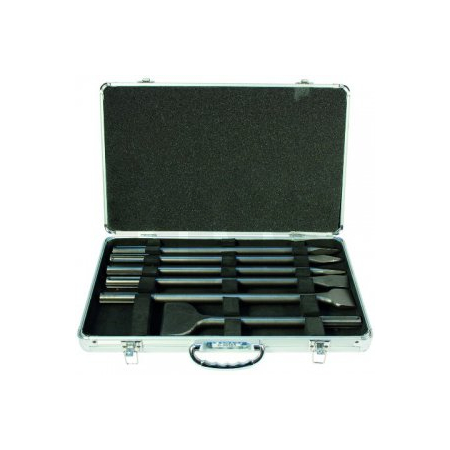 Makita - sada sekáčů SDS-max v Al kufru: 2x špičák 400mm, 2x sekáč plochý 25x400mm, 1x sekáč plochý 50x400mm, D-40565