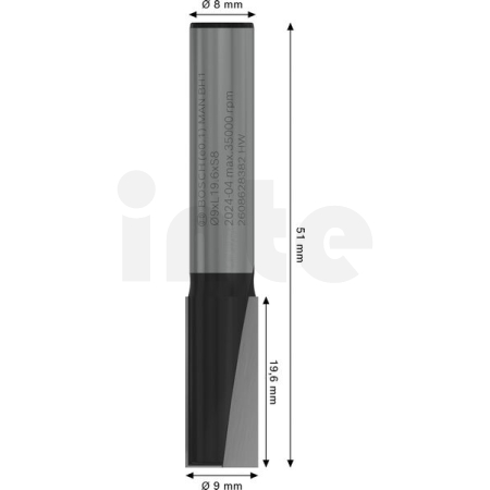 BOSCH Drážkovací fréza PRO, dva břity, Ø 9 × D 19,6, stopka 8 mm 2608628382