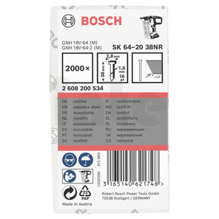 BOSCH Hřebík se zápustnou hlavou, SK64-20 38NR 2608200534