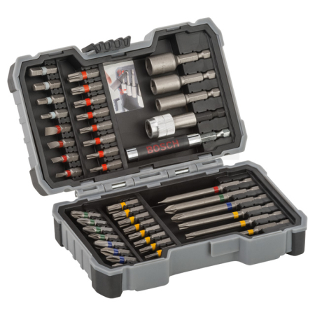 BOSCH 43dílná sada bitů a maticových nástavců, se šroubovacím bitem Extra Hard, smíšená PH, PZ, T, SL, H s univerzálním držákem