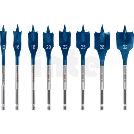 BOSCH 8dílná sada plochých vrtáků do dřeva EXPERT Self Cut Speed, 12/16/18/20/22/25/28/32 mm 2608900335