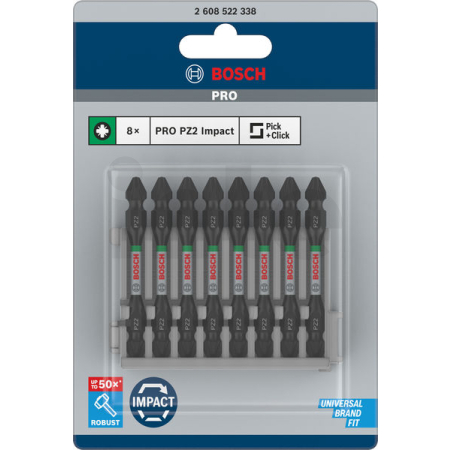 BOSCH Oboustranný bit PRO Impact pro Pick and Click, PZ2, 65 mm, 8 ks 2608522338