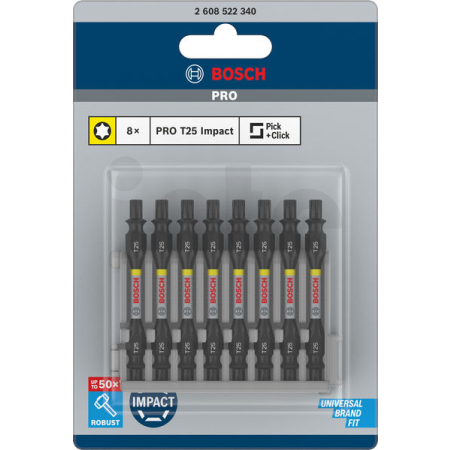 BOSCH Oboustranný bit PRO Impact pro Pick and Click, T25, 65 mm, 8 ks 2608522340