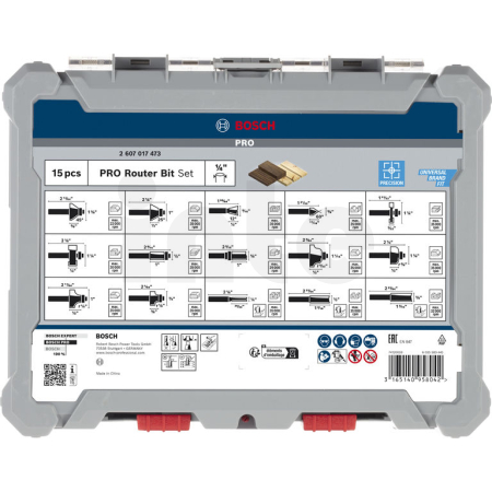 BOSCH Smíšená sada fréz PRO, stopka ¼″, 15 ks 2607017473