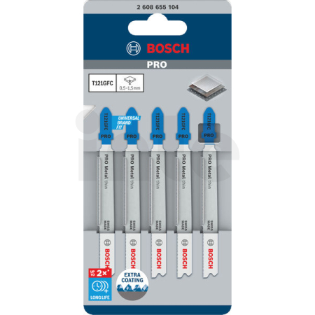 BOSCH Pilový plátek PRO Metal thin T121GFC pro přímočaré pily, 92 mm, 5 ks 2608655104
