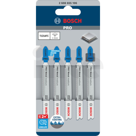 BOSCH Pilový plátek PRO Metal medium T121AFC pro přímočaré pily, 92 mm, 5 ks 2608655106