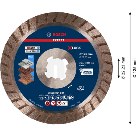 BOSCH Diamantový řezací kotouč EXPERT MultiMaterial X-LOCK 125 × 22,23 × 2,4 × 12 mm 2608901597