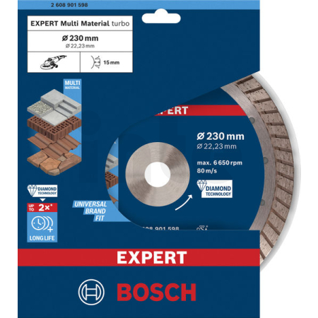 BOSCH Diamantový řezací kotouč EXPERT MultiMaterial 230 × 22,23 × 2,4 × 15 mm 2608901598