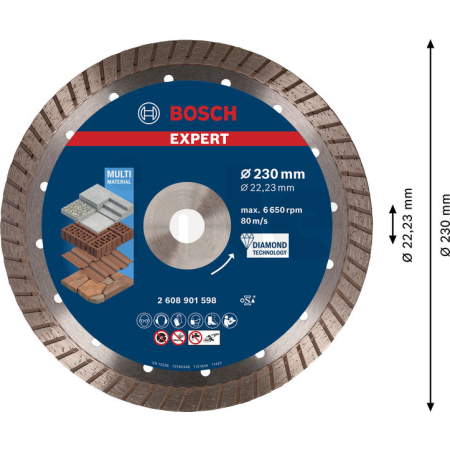 BOSCH Diamantový řezací kotouč EXPERT MultiMaterial 230 × 22,23 × 2,4 × 15 mm 2608901598