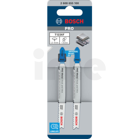 BOSCH Pilový plátek pro přímočaré pily PRO Metal thick and thin T123XF, 100 mm, 2 ks 2608655100